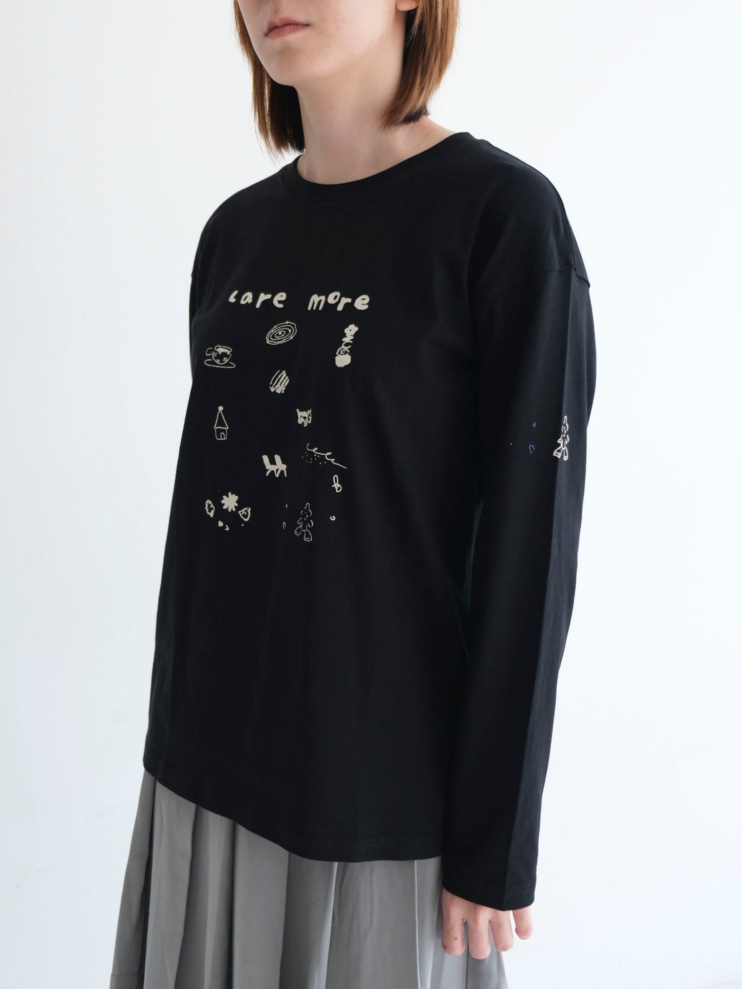 Care More Sleeve Tee (White, Black)