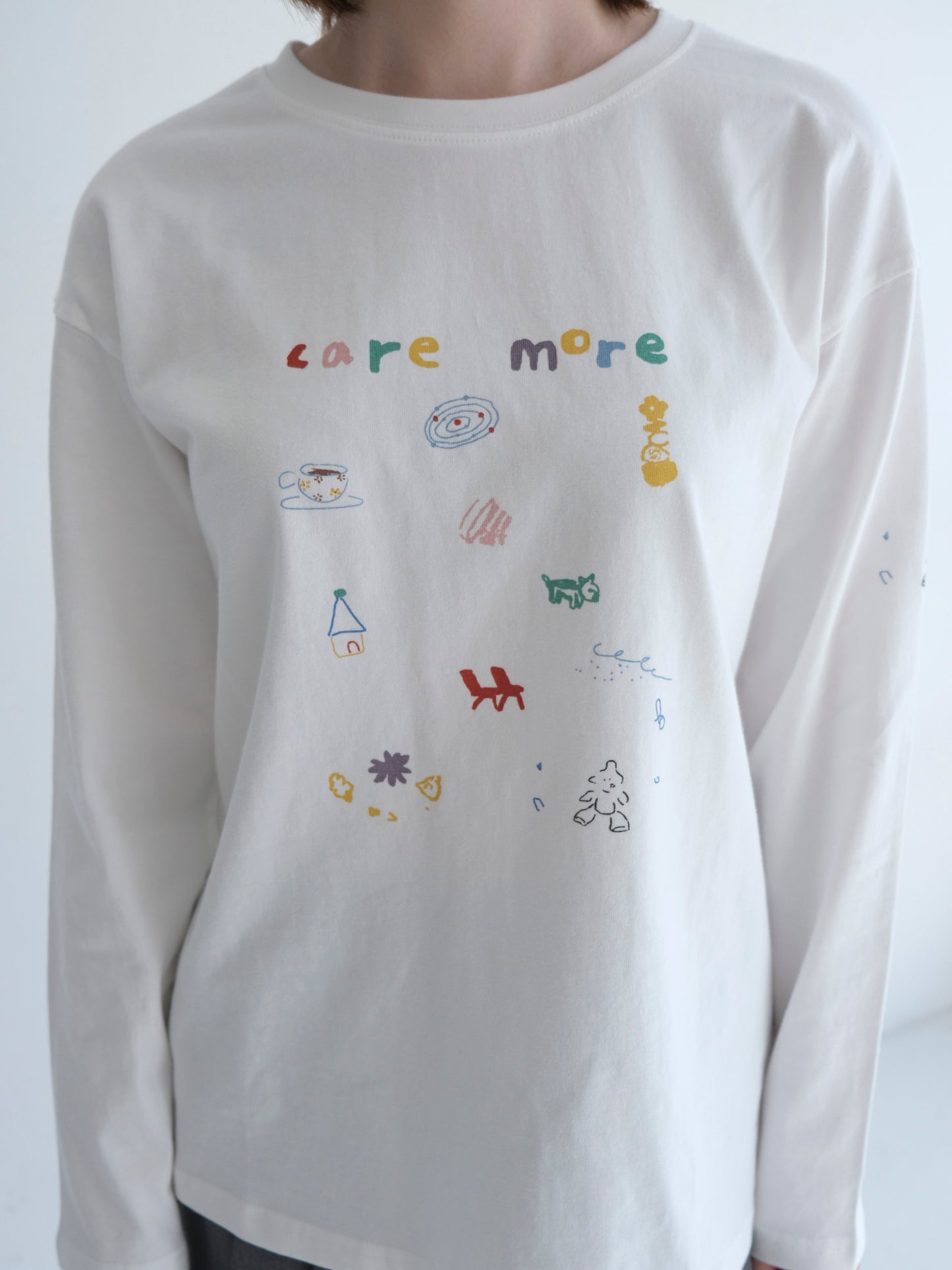 Care More Sleeve Tee (White, Black)